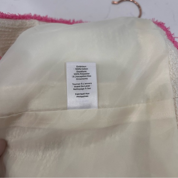 Talbots Tweed 100% Cotton White Blazer with Pink Trim Size 8 Excellent Condition - Picture 5 of 9